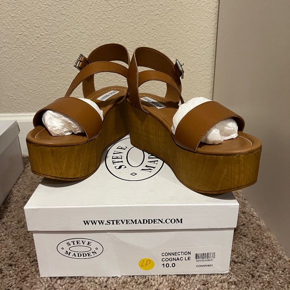 Steve Madden Connection Platform Sandals in Cognac LE Size 10 - Picture 1 of 2